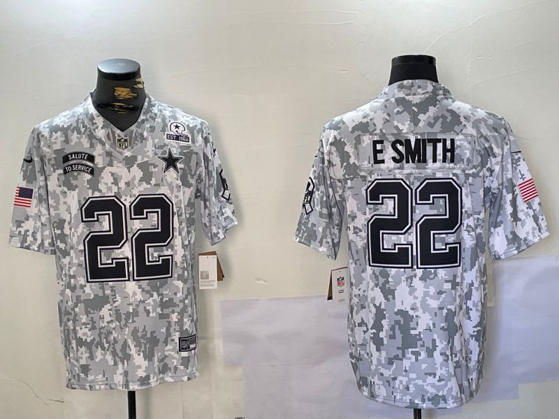 Men Dallas Cowboys #22 E.Smith Nike Arctic Camo 2024 Salute to Service Limited NFL Jersey style 3